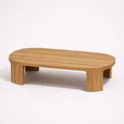 Mesa de centro ovalada de madera con diseño minimalista contemporáneo